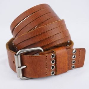 Women's Distressed Rawhide Leather Rivet Belt M